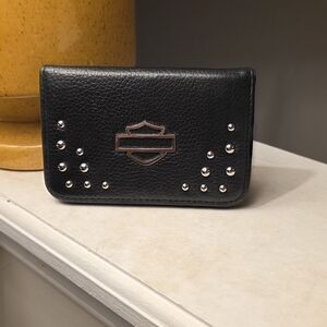 Harley-Davidson Black Leather Card Holder with Silver Studs